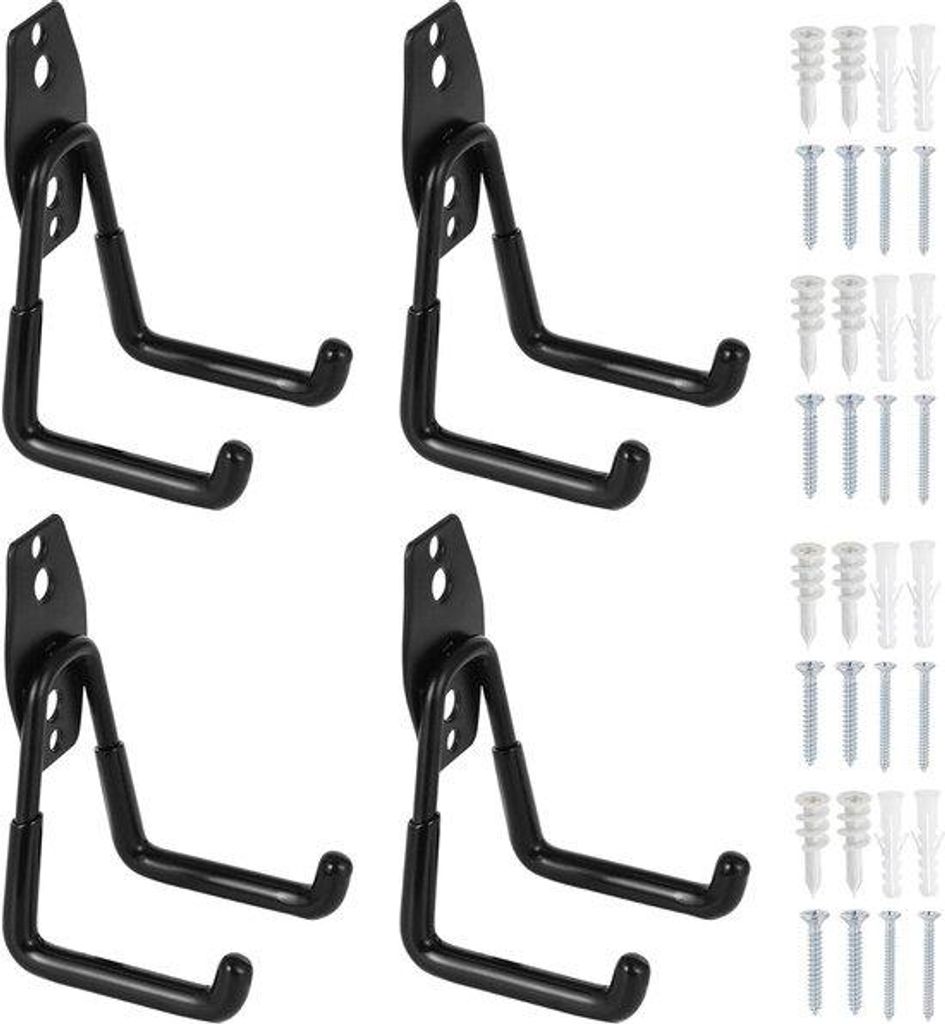 Schwarze Garagehaken-Set, Heavy Duty, Doppelhaken, für Fahrrad, Leiter, Schlauch