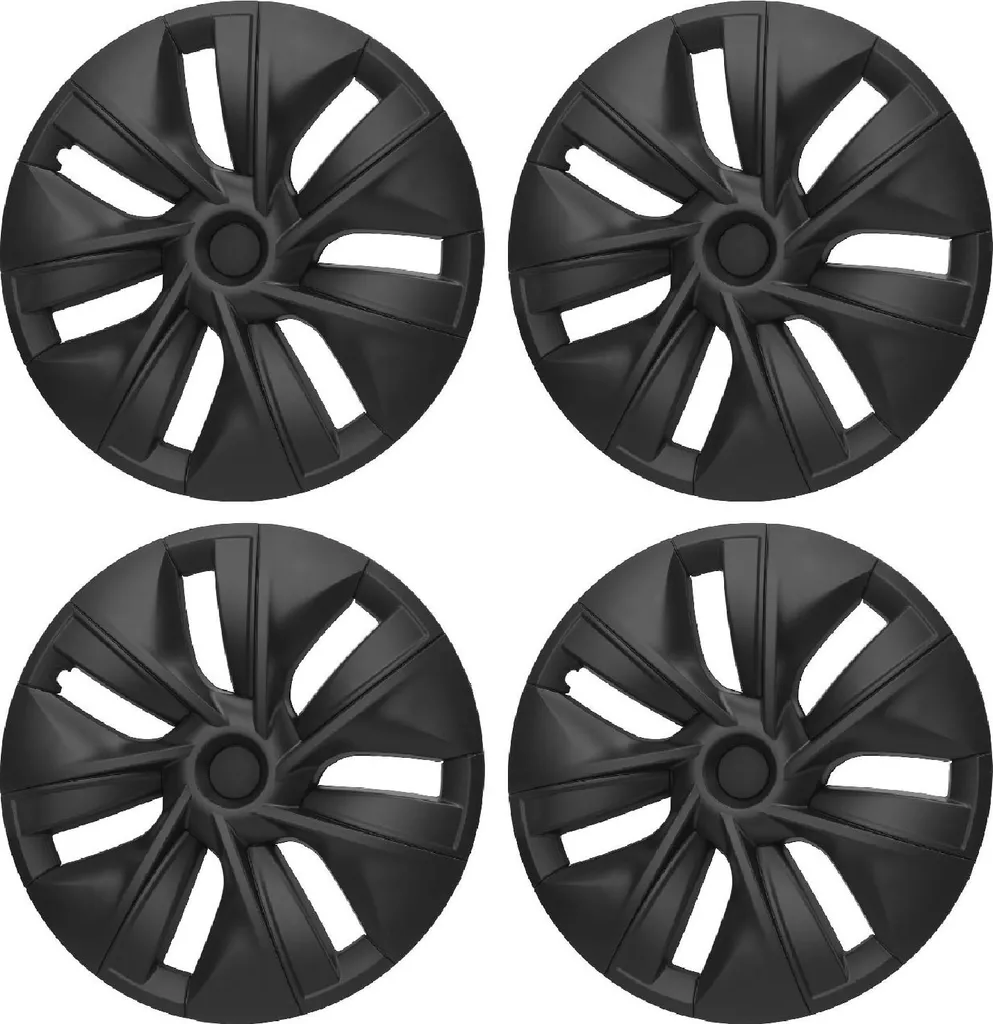 4 Enjoliveurs Tesla Model Y 2020-2023 Noir Mat Haute Résistance 19 Pouces