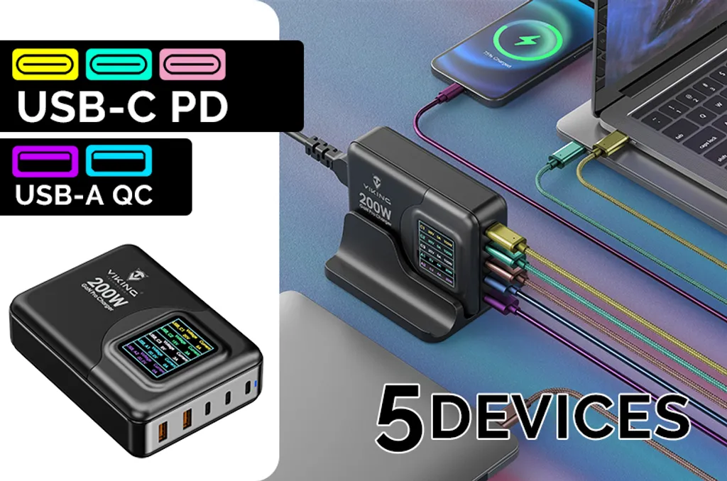 Chargeur Viking USB GaN 200W PD Pro - Station de Charge Ultra Rapide