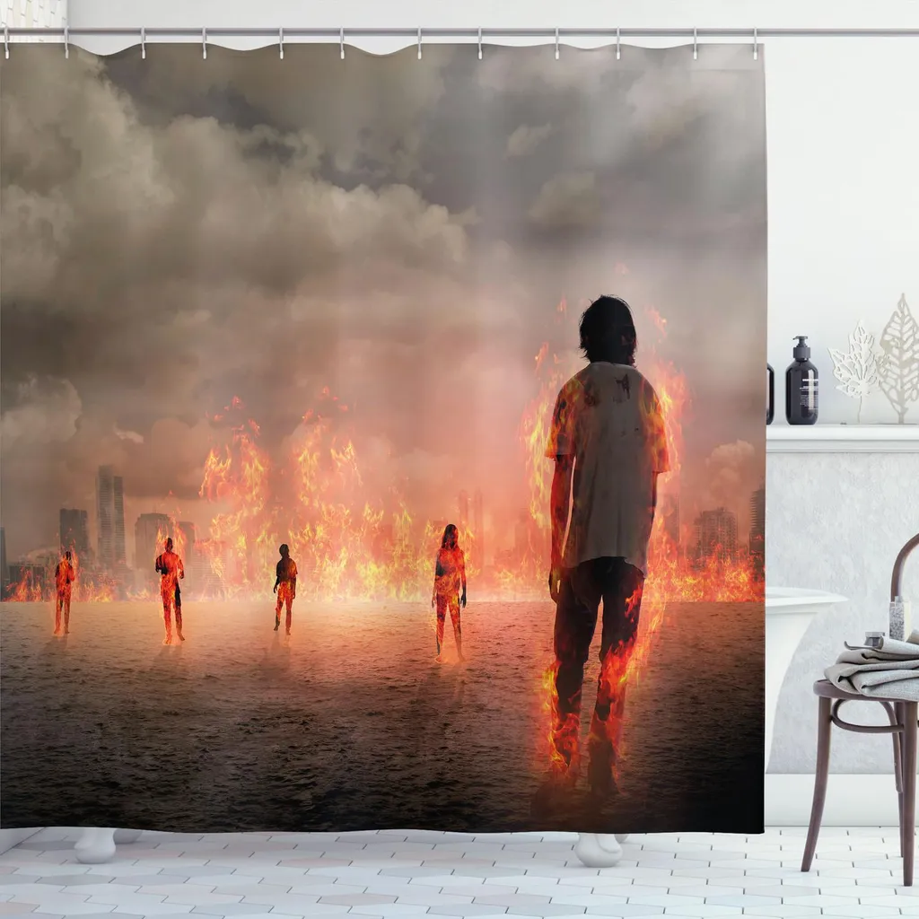 ABAKUHAUS Tenda Doccia Zombie 175x200 | Tessuto Lavabile e Antimuffa