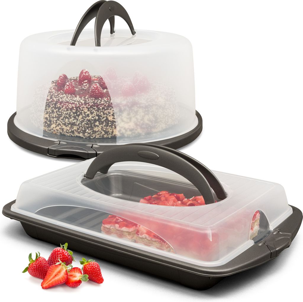 Tortentransportboxen 2er Set, rund/rechteckig groß Produktbild 