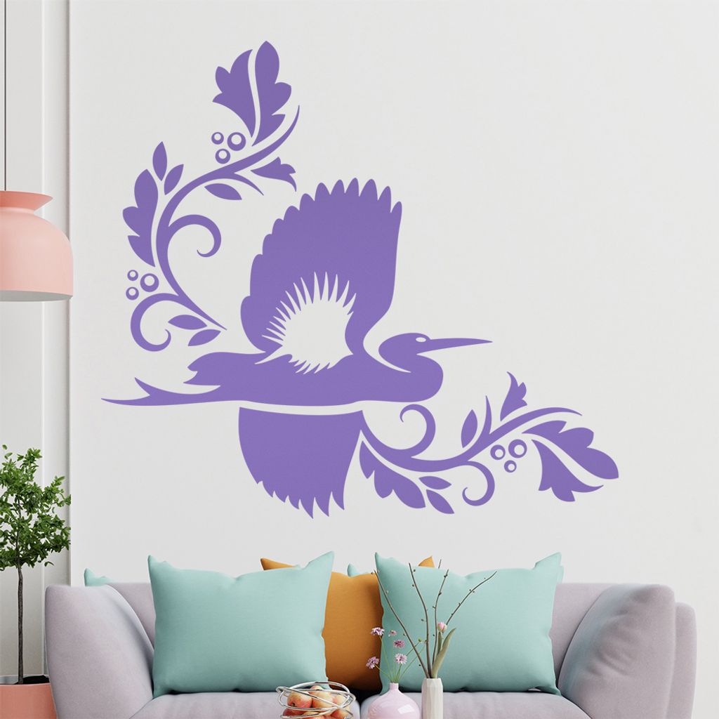 Tribal Reiher Ranke Wandtattoo in 6 Größen - Wandaufkleber Wall Sticker - Dekoration, Küche, Wohnzimmer, Schlafzimmer, Badezimmer