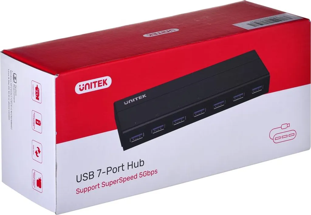 Hub UNITEK Y-3184 USB 3.2 Gen 1 avec 7 ports Type-A et alimentation DC