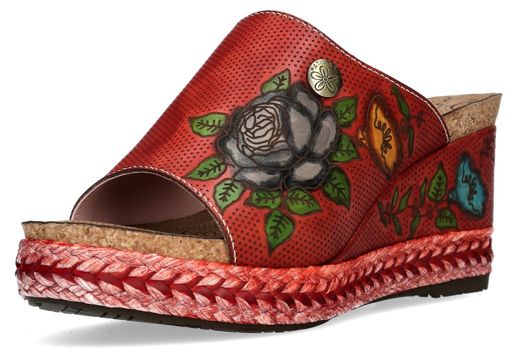 Laura Vita Damen Pantolette Plateau Espadrille mit Rosen Prägung Facyo 71, Größe:39 EU, Farbe:Rot