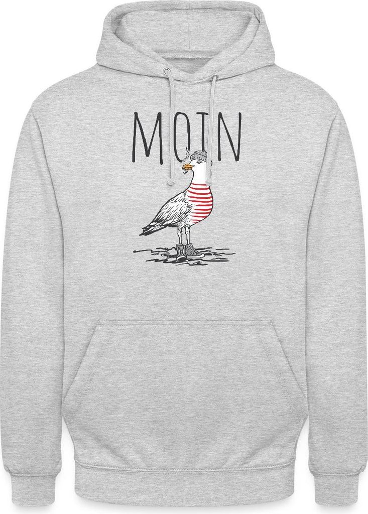 Spreadshirt Moin Möwe Norddeutschland Seemann Uni Hoodie, XL, Hellgrau meliert