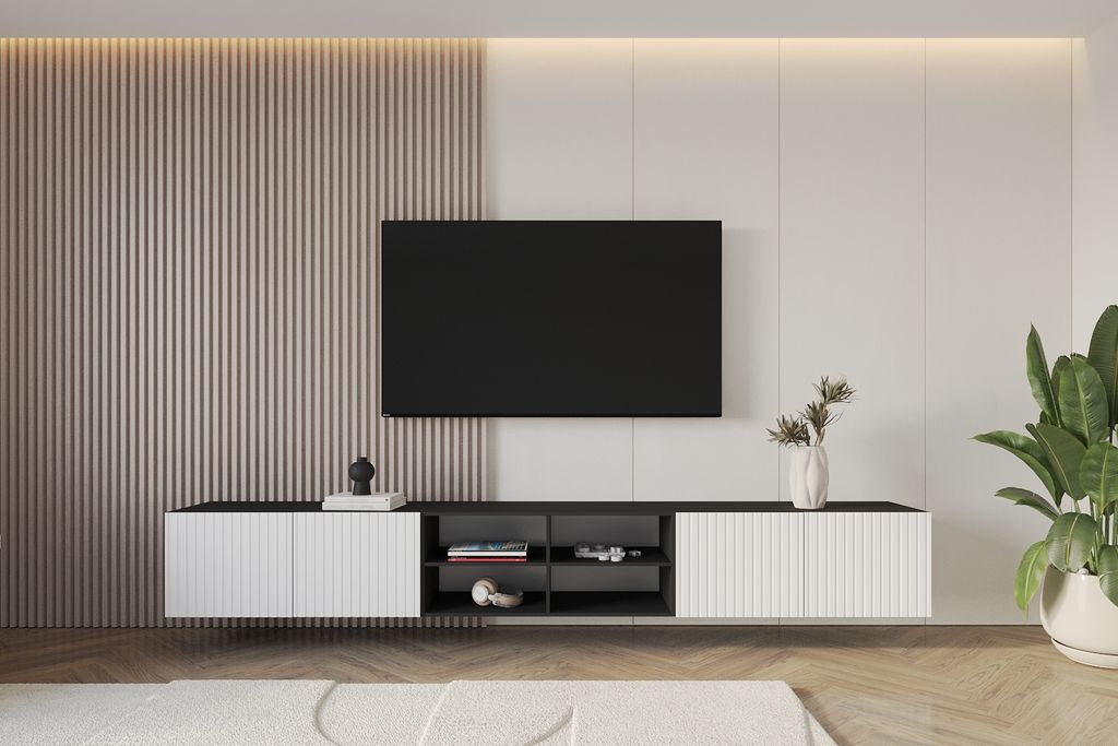 ALTDECOR TV-Schrank KITO-W mit Gefrästen Fronten 3x100x40x40 Lowboard hängend, TV Möbel, TV Cabinet, Fernsehtisch, Fernsehschrank, TV Kommode, T...