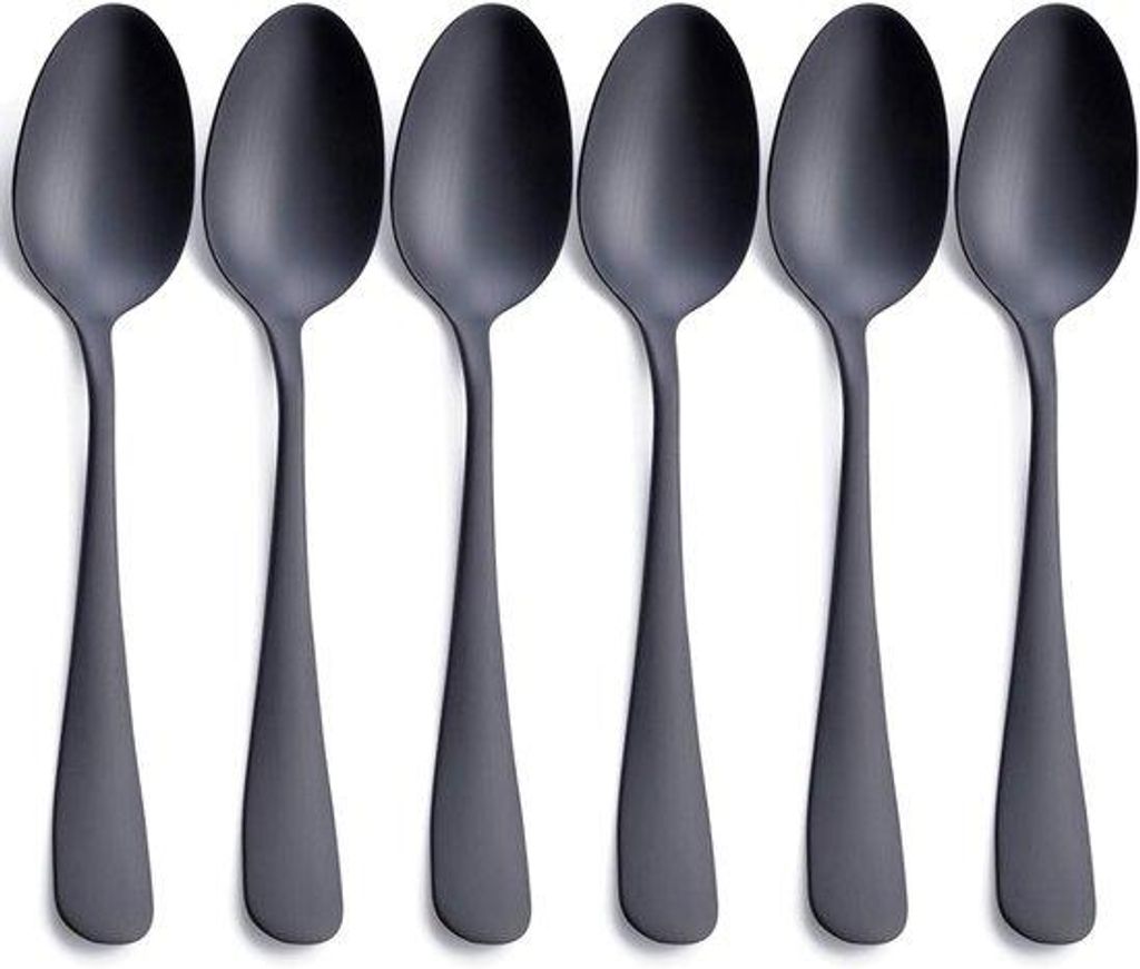 Matte Schwarze Edelstahl Dinerlepels, 6-teilig für 6 Personen, Geschirrspülerfest