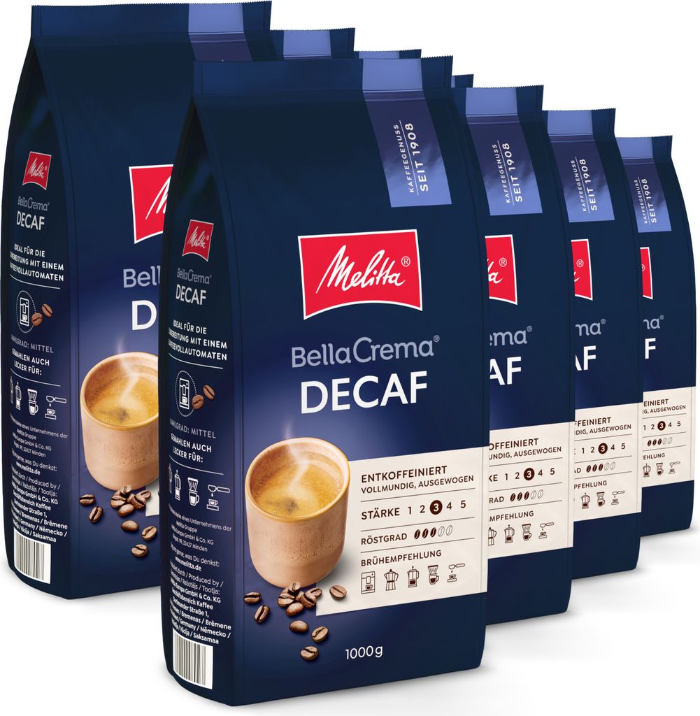 Melitta BellaCrema Decaf ganze Kaffee-Bohnen, für Kaffee-Vollautomaten, im Set