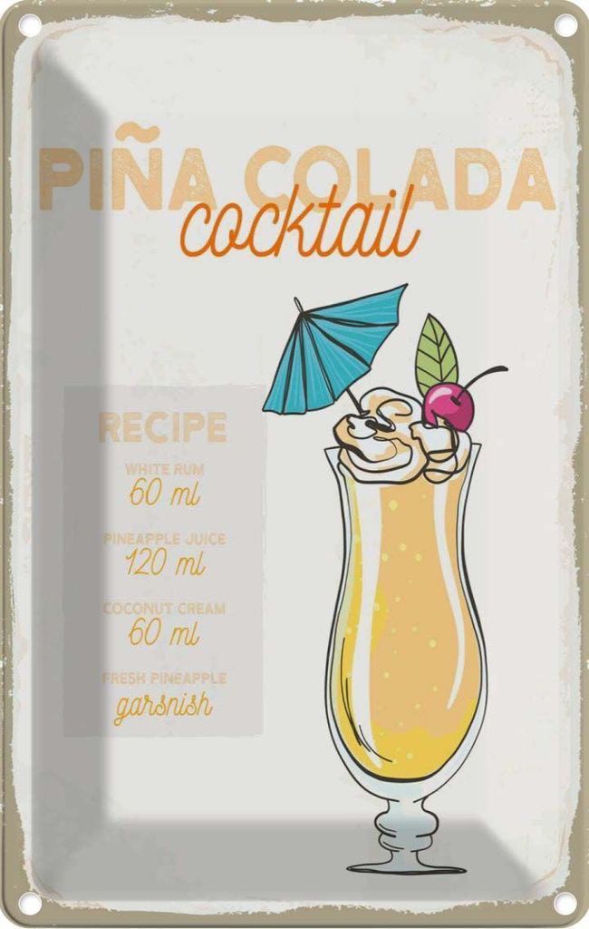 vianmo Blechschild 30x20 cm Pina Colada Cocktail Recipe