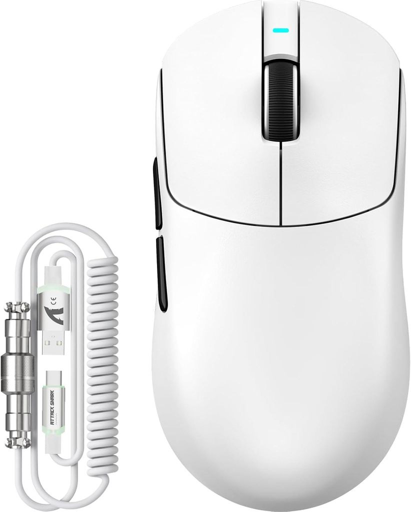 Kabellose Gaming-Maus 55g Ultra-Leicht, für große Hände, 40000 DPI, PAW3395PRO, 2.4G/BT/USB, 500mAh Akku, LED-Kabel, PTFE-Gleiter, Windows/Mac/Xbox