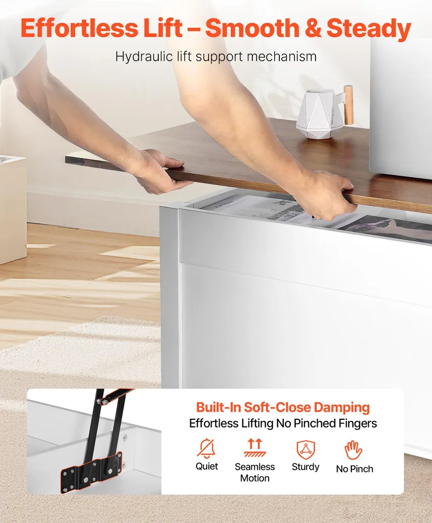 Table Basse Relevable avec Porte de Grange et Rangement Dissimulé Blanche