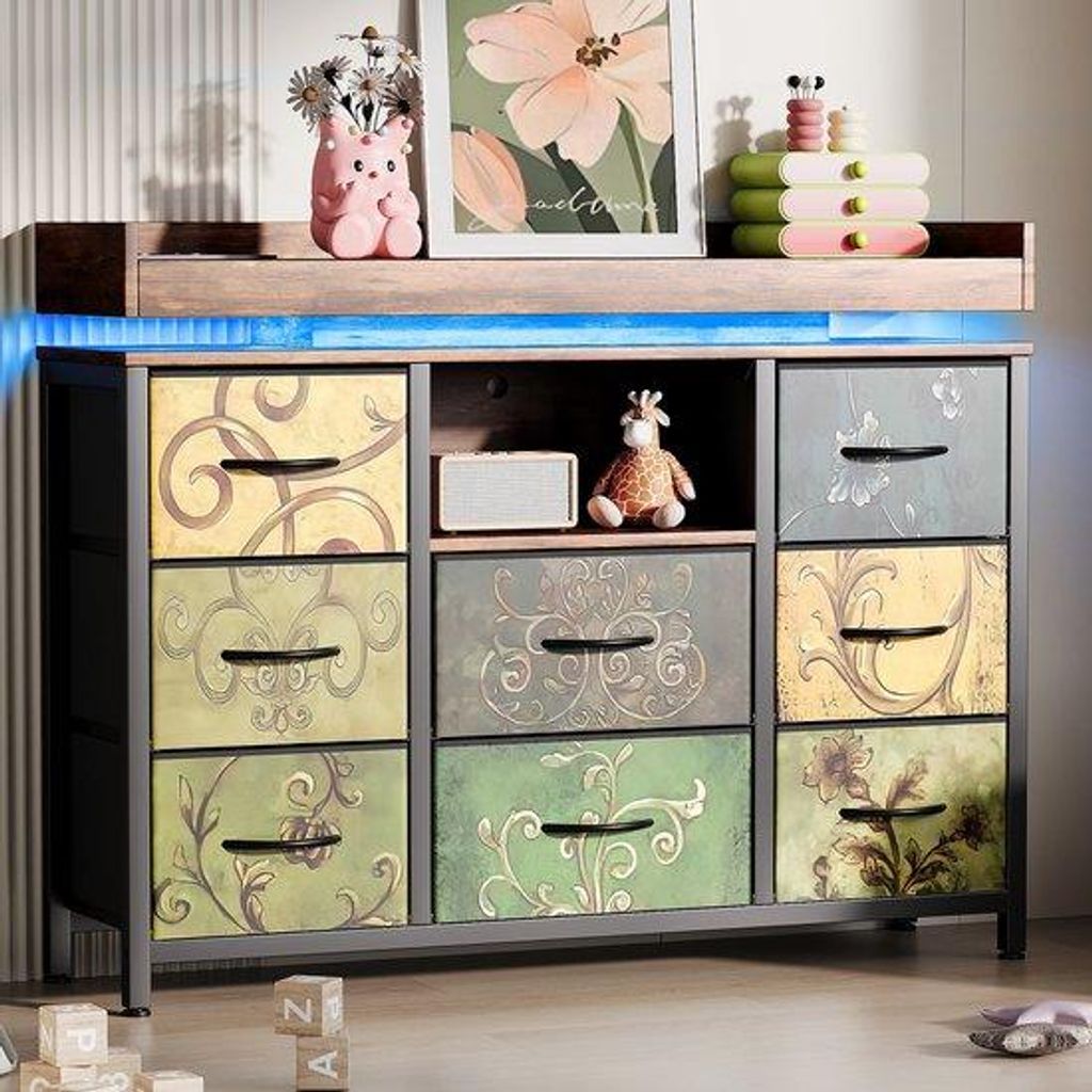 Holzschrank 8 Schubladen LED USB