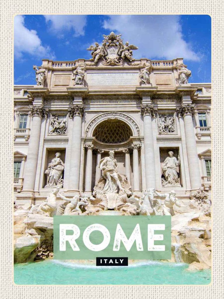vianmo Holzschild 40x30 cm Rom Italien Trevi Fountain Brunnen Bildmotiv Reisemotiv Europa