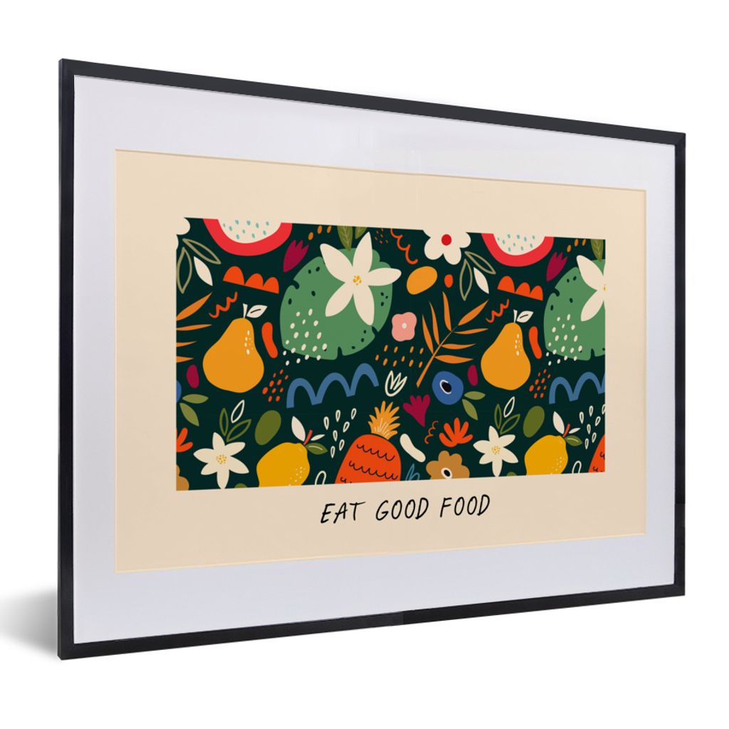 MuchoWow Gerahmtes Poster Sprichwörter - Essen Sie gut - Zitate - Essen 40x30 cm - Poster mit Schwarzem Bilderrahmen Wandposter Rahmen Foto Bild...