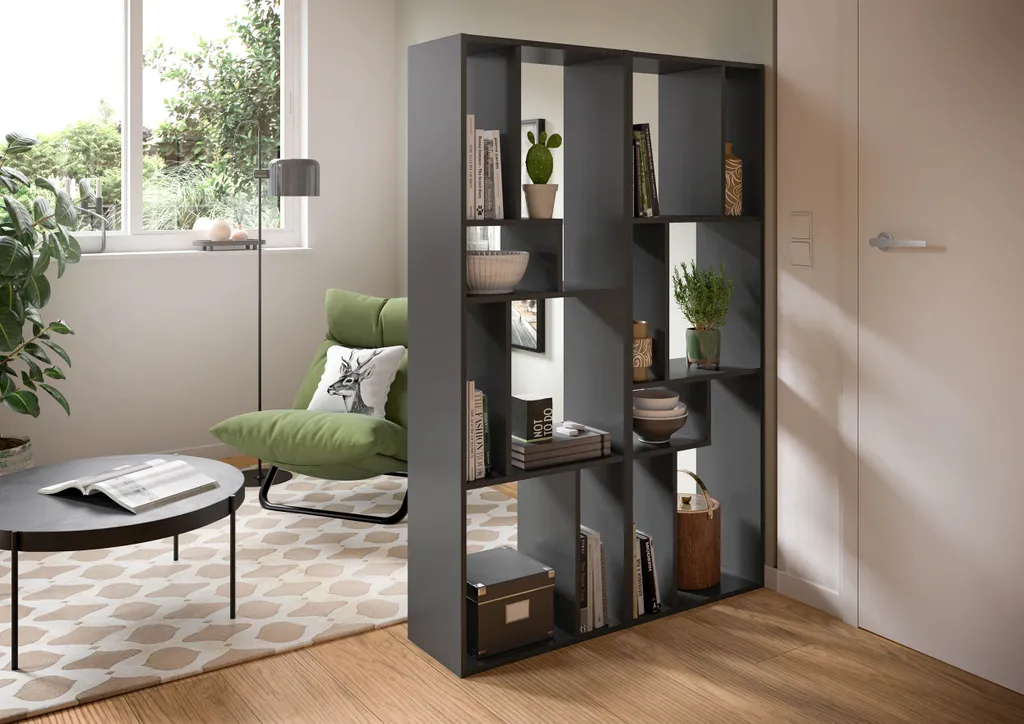 Bibliothèque Tommy 7 Cases Grise Structure Robuste et Design Compact - 5