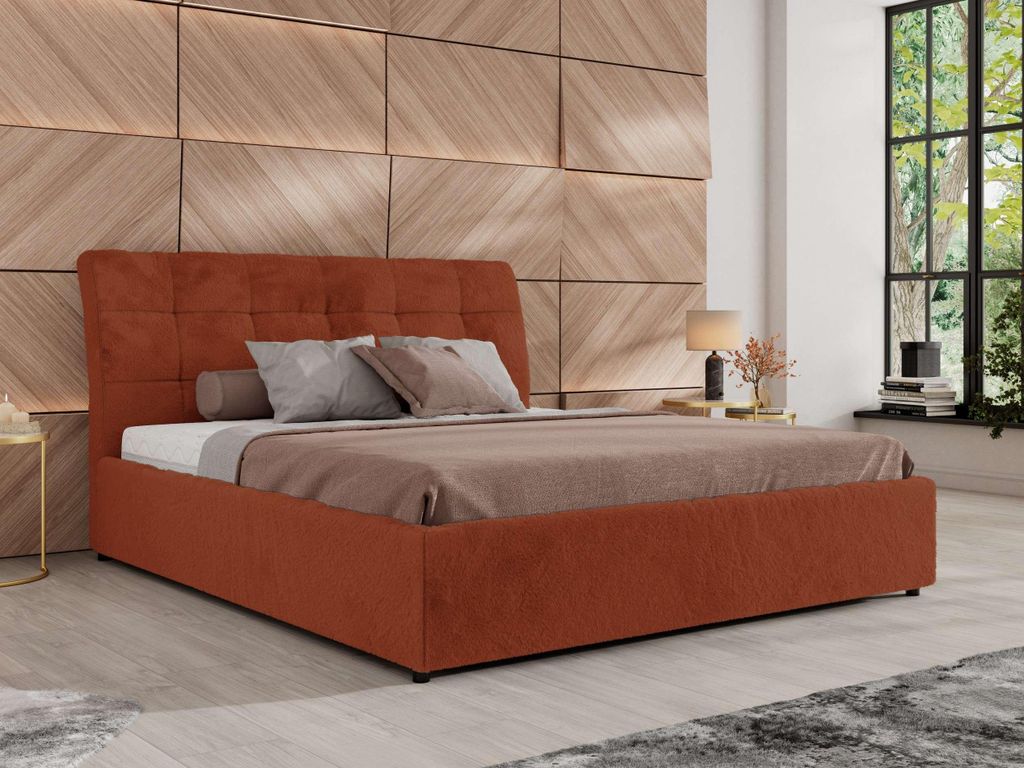 MKS MEBLE Polsterbett GALA CLASSIC Lattenrost klappbar Bett mit Stauraum 200x200 Hotel Betten Schlafzimmer Orange Plüsch