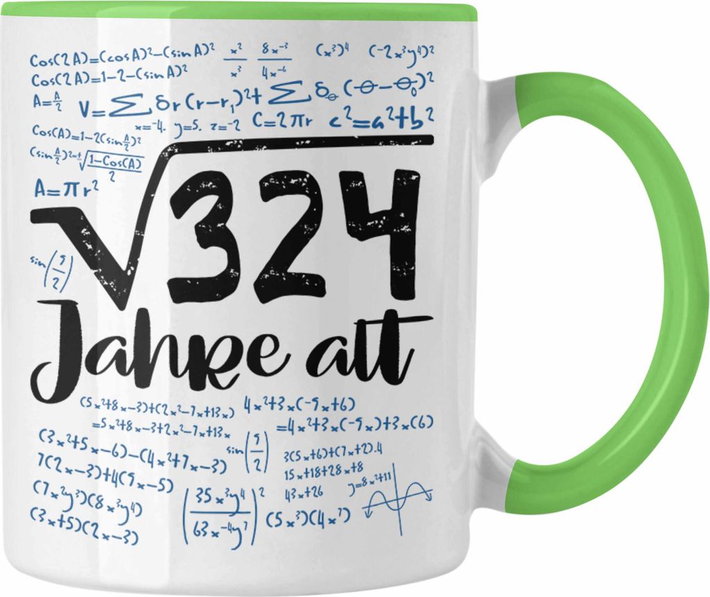 Trendation - 18. Geburtstag Geschenk Tasse Quadratwurzel 324 18er Lustige Idee Mathematiker (Grün)