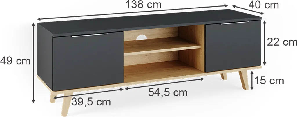 Banc TV bas gris anthracite avec rangements pour décodeur et console - 3