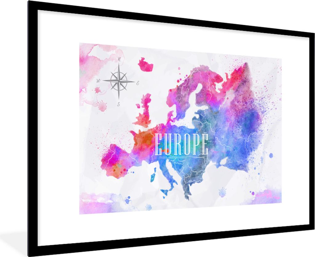 MuchoWow MuchoWow Gerahmtes Poster Farben - Wasserfarben - Europa 90x60 cm - Poster mit zchwarzem Bilderrahmen - Wanddekoration - Fotos