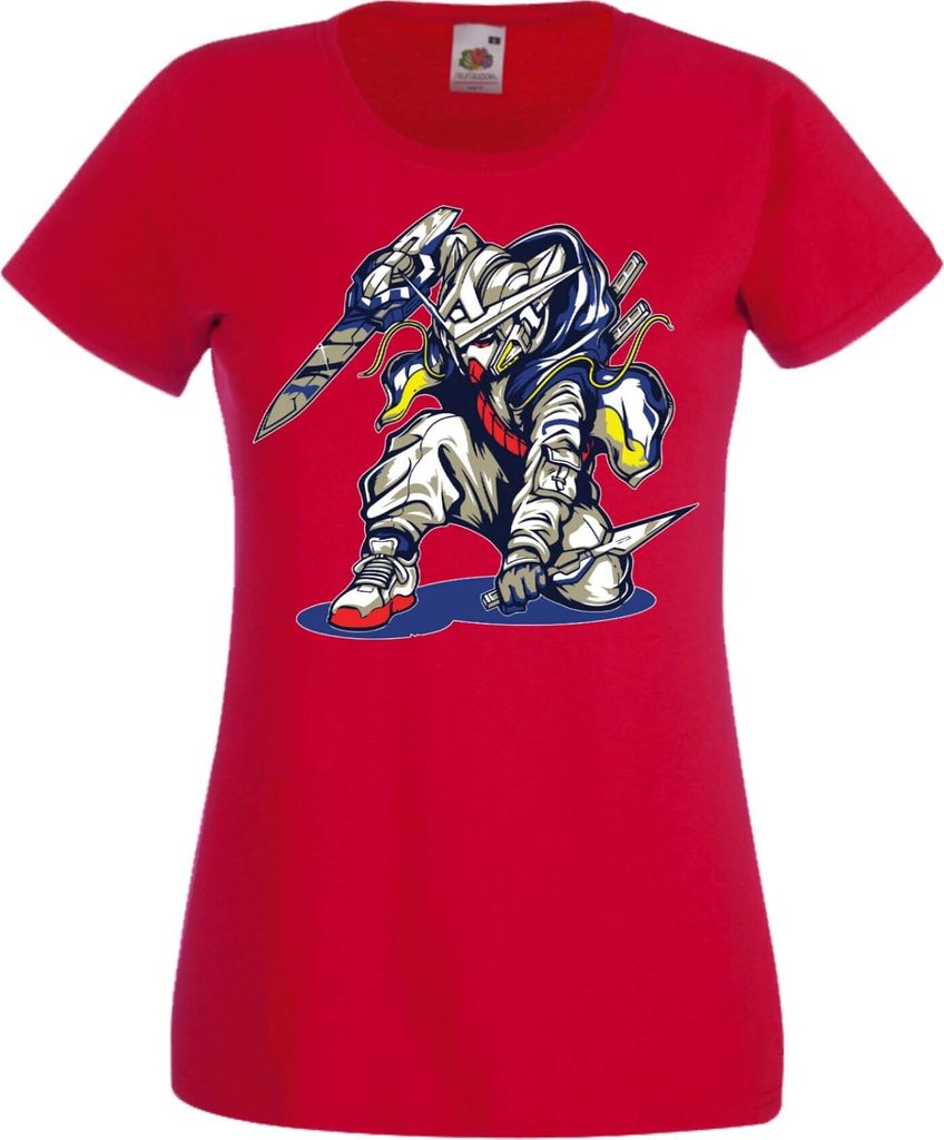 Damen T-Shirt Manga Anime Mobile Suit Gundam 03 Ninja Robot Mech, Lady L / Rot