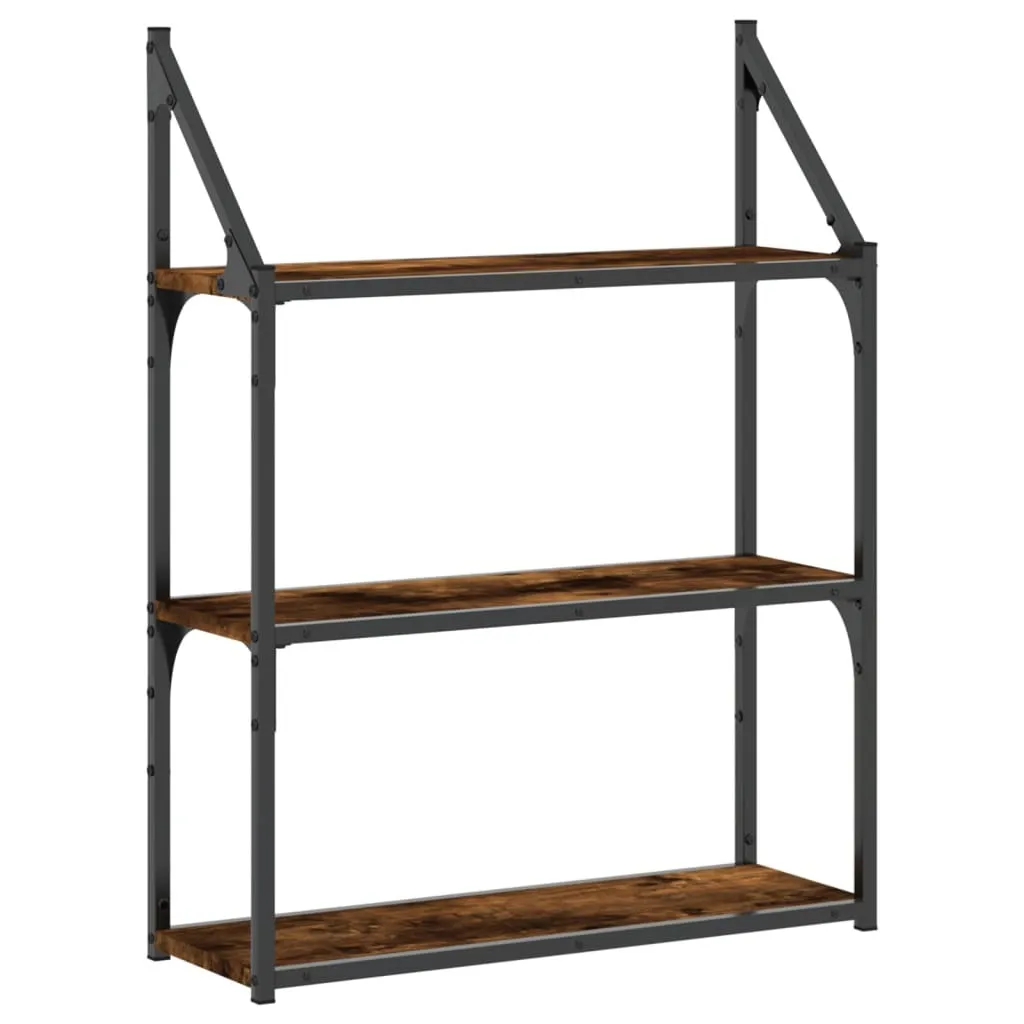 Scaffale a muro 3 scomparti rovere fumé 60x21x78,5 cm materiale a base di legno