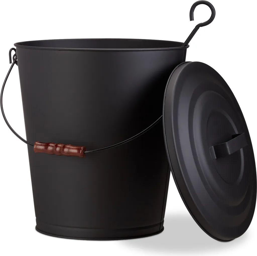 Relaxdays 10022305_0 Secchio per Cenere 24L Nero con Coperchio Ermetico