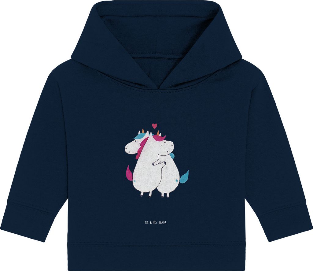 Mr. & Mrs. Panda Organic Baby Hoodie Einhorn Mitteilung 12. - 18. Monat - French Navy - Geschenk, Spruch, Kapuzensweatshirt, Kapuzenshirt, Liebe, V...