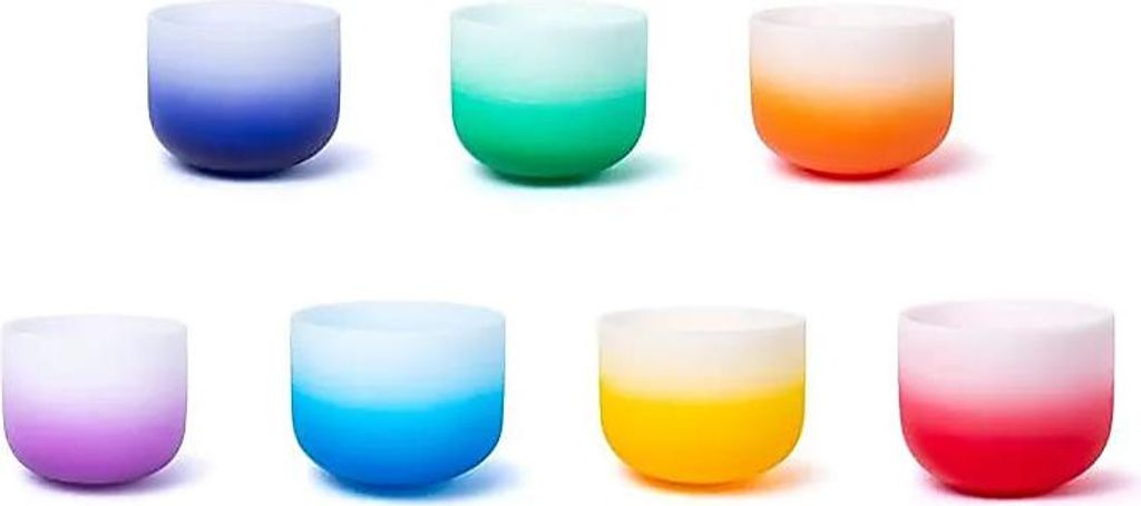 SET 7 Kristall-Klangschalen Aria Gradient Design 432 hz + 2 Beutel -- 20-25cm