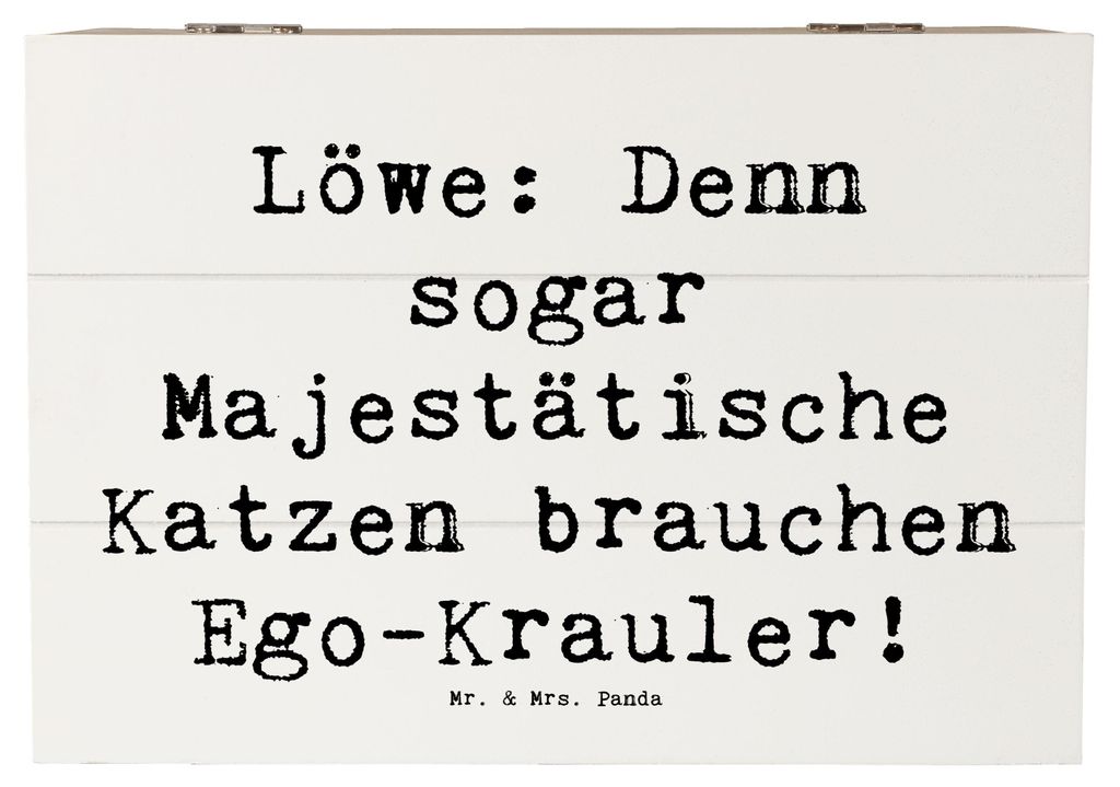 Mr. & Mrs. Panda Holzkiste Spruch Majestätischer Löwe 22 x 15 cm - Weiß - Geschenk, schmuckbox, Geschenkideen, Tierkreiszeichen, Schatzkiste, Ho...