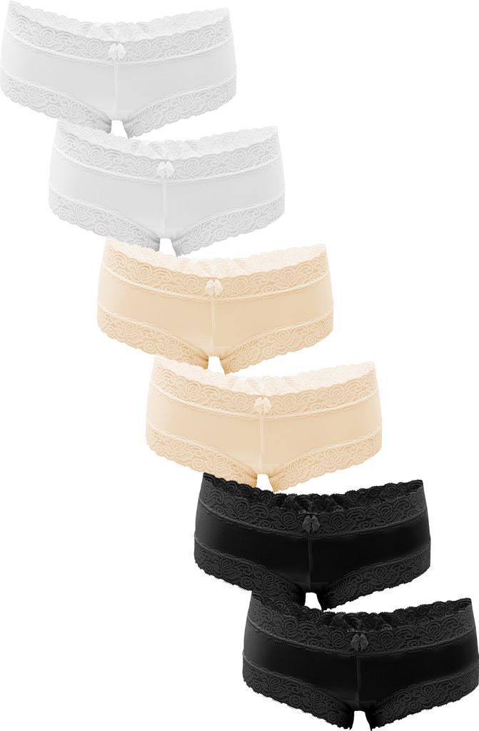 Fabio Farini - 6 Stück Damen Unterwäsche - Frauen Unterhosen Panty Slip mit floraler Spitze und Schleifchen