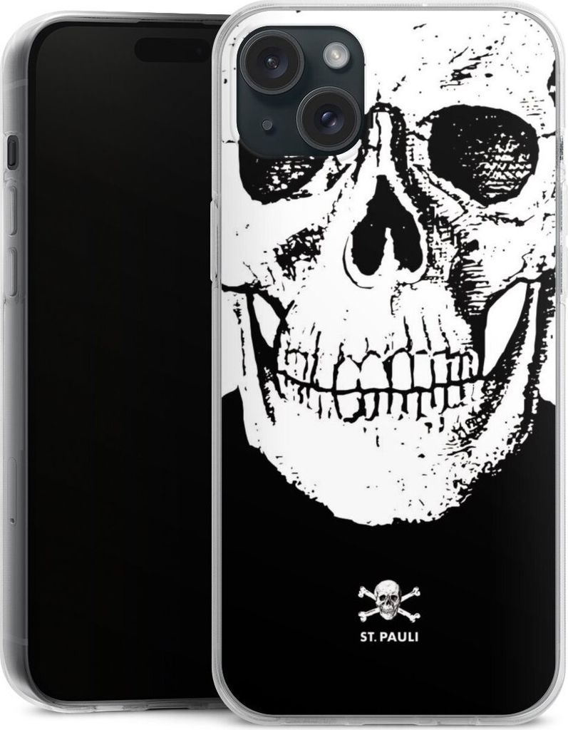 DeinDesign Handyhülle für Apple iPhone 15 Plus Silikon Hülle Case Smartphone Schutzhülle FC St. Pauli Offizielles Lizenzprodukt Totenkopf