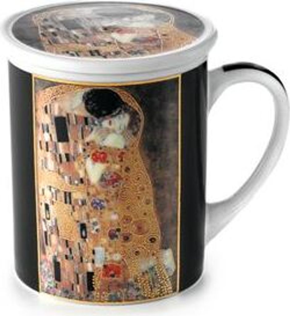 Kräuterteetasse "Klimt Kuss" Porzellan, 3 teilig mit Edelstahlsieb, 0,25 l