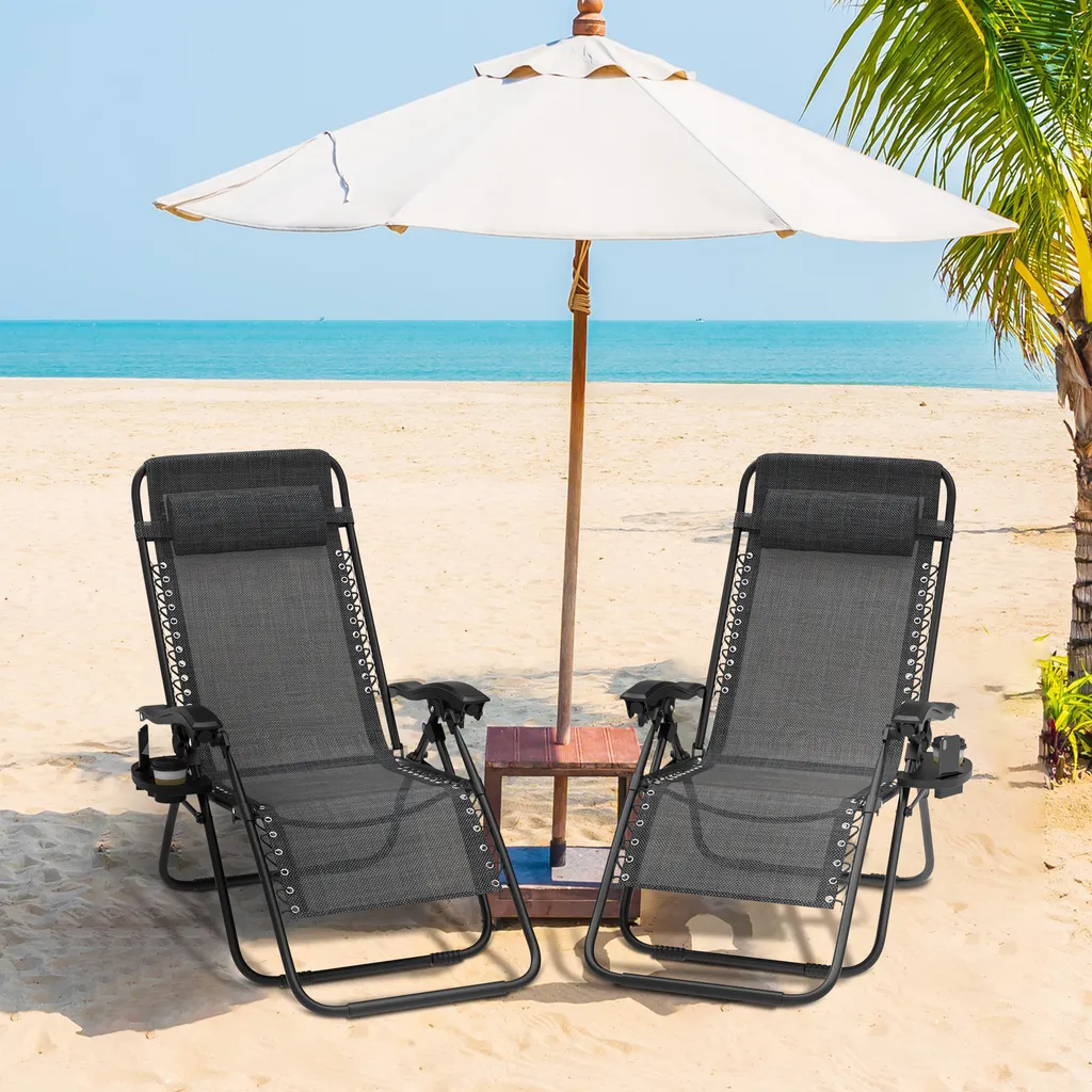 Chaise longue de jardin réglable avec appui-tête et support gobelet