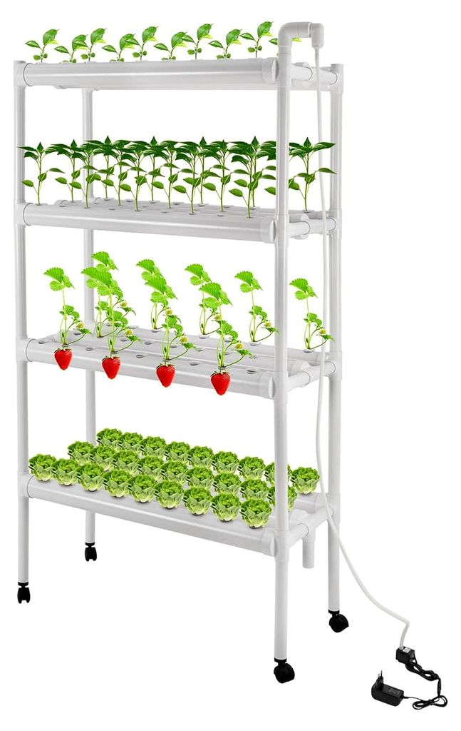 Hydroponisches Anbausystem mit 108 Pflanzstellen und 4 Umlenkrollen für Balkon, Garten, Terrasse und Höfe