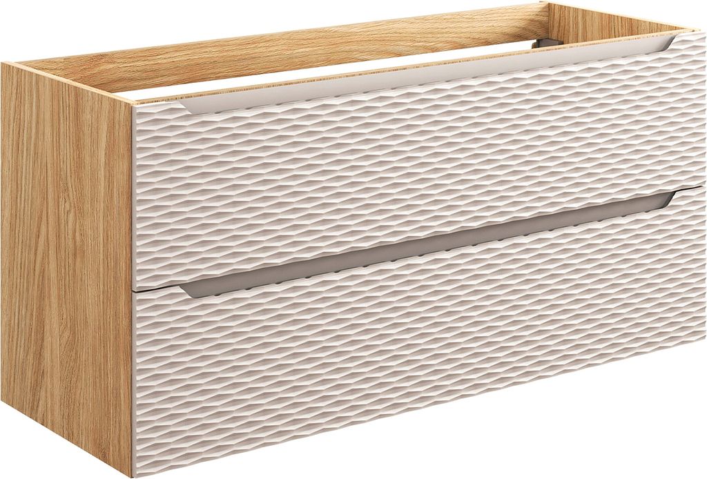 Waschtischunterschrank 120cm Elora mit 2 Schubladen, Beige und Holzoptik