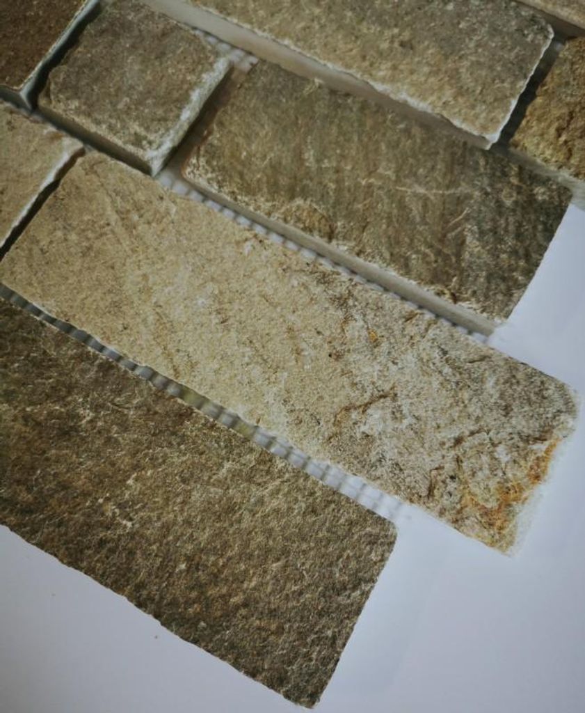 Handmuster Mosaik Fliese Schiefer Naturstein Brick hell beige MOS34-1202_m