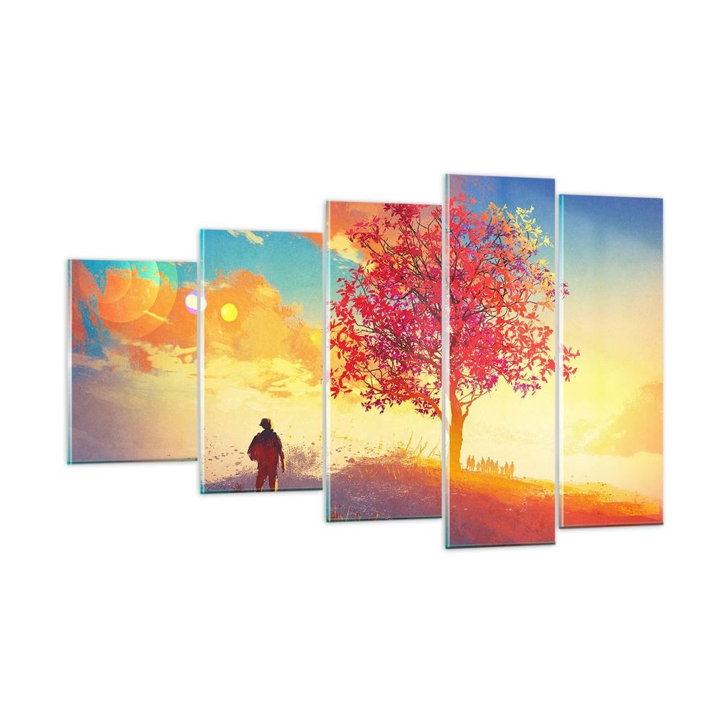 Bilder auf glas - Baum Wiese Feld - 100x60cm - Glasbilder - Wandbilder - Kunstdruck - zum Aufhängen bereit - Wanddekoration aus Glas - Glas Bilder...