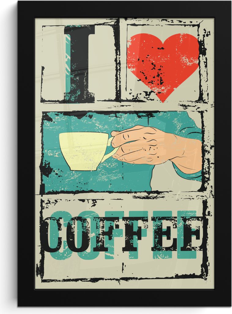 MuchoWow MuchoWow Gerahmtes Poster Kaffee - Zitate - Vintage - Sprichwörter - Ich liebe Kaffee 20x30 cm - Poster mit zchwarzem Bilderrahmen - ...