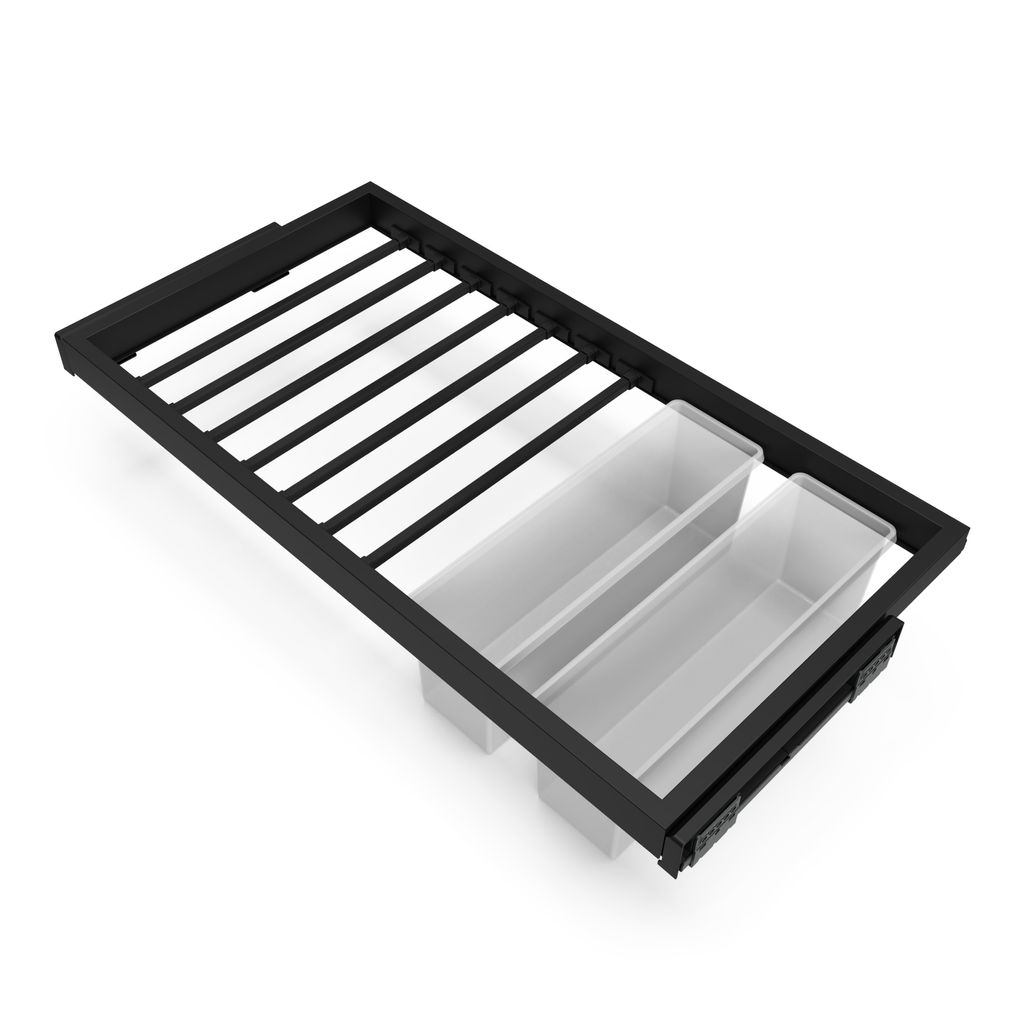 Emuca Set aus 7 Hosenträgern, 2 Ablagen und sanft schließendem Gleitrahmen für Kleiderschränke, verstellbar, Modul 900mm, Schwarz texturiert