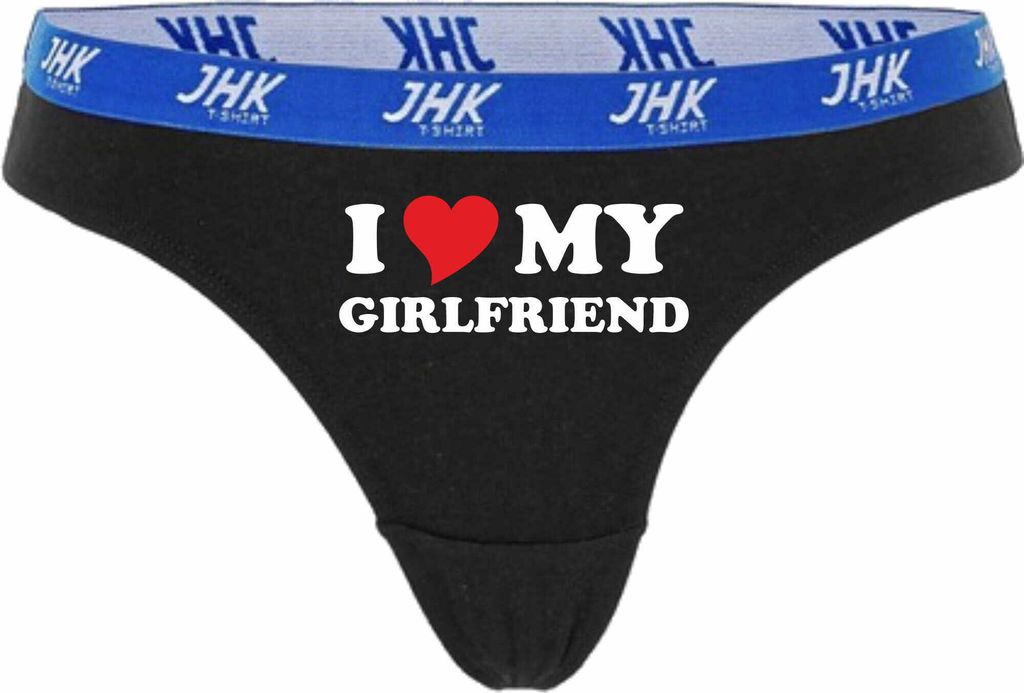Damen Thong Slip - Boxer-0070-woman-black-v-XL - schwarz - XL - vorn - I love my Girlfriend - lustiges Motiv - Spruch - Unterwäsche - Unterhose - ...