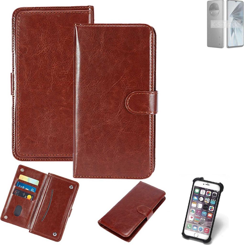 K-S-Trade 360° Hülle kompatibel mit ZTE Extress 50 braun Kunstleder Case BookCase WalletCase Kunstlederederhülle Handyhülle, Rundumschutz Bumper