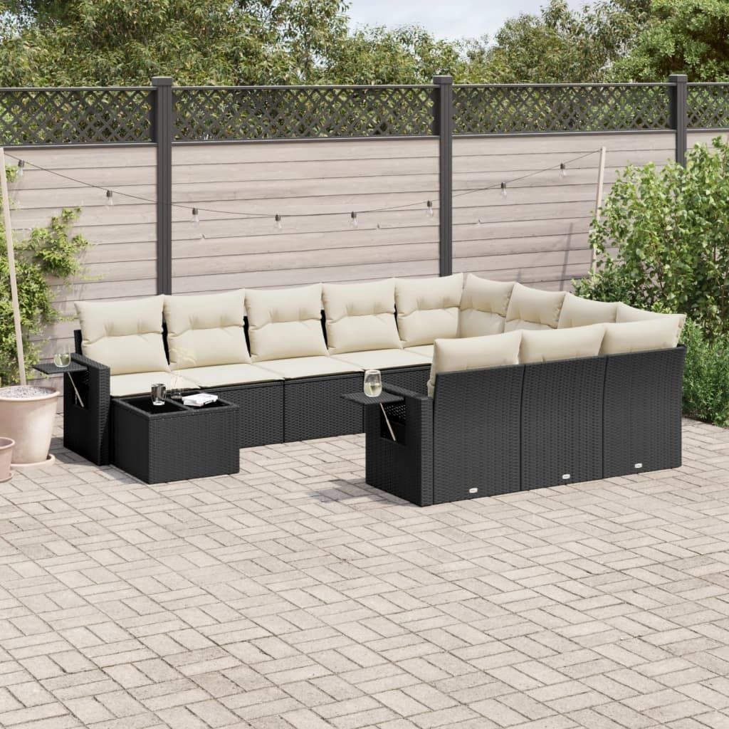Maison Exclusive - 11-tlg. Garten-Sofagarnitur mit Kissen Schwarz Poly Rattan