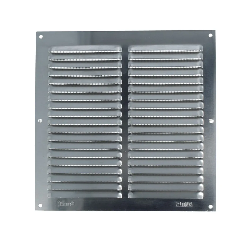 Grille d'aération 200x200 mm en aluminium avec filet anti-insectes intégré