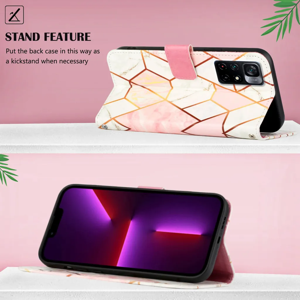 Xiaomi Poco X4 NFC Case, Custodia in Finto cuoio con motivo a marmi, tasche per carte, Stand Case per Xiaomi Poco X4 NFC Rose Gold - 3