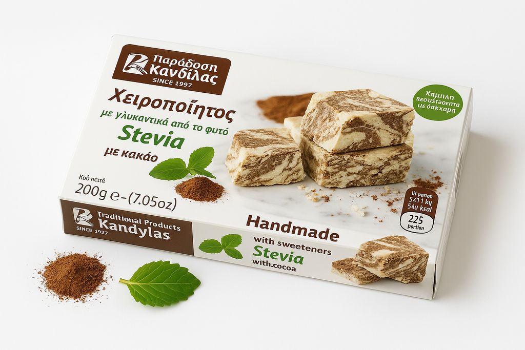 Kandylas Halva Kakao mit Stevia 200 g – Griechische Süßigkeit ohne Zucker