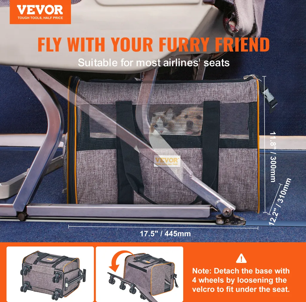 VEVOR trolley per cani Zaino pieghevole per cani Capacità di carico max. 9,9 kg Borsa da trasporto in tessuto Oxford 600D Trolley per cani con 4 ruote Trolley per animali domestici Borsa da viaggio per cani Ideale per viaggi in auto o escursioni - 2