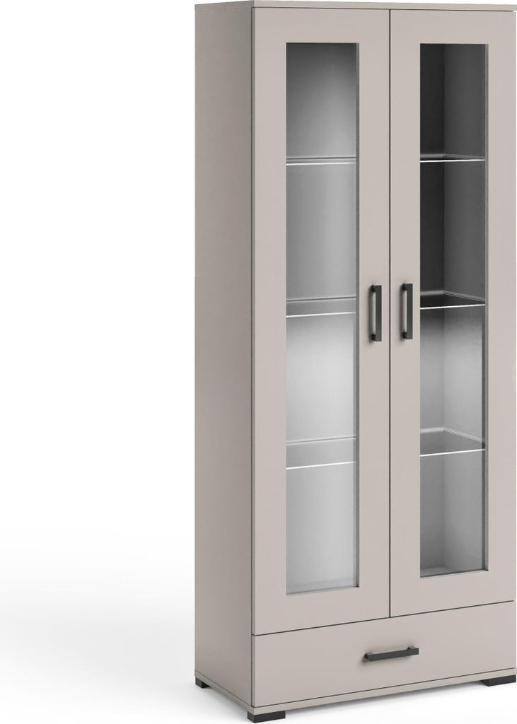 Vittoria II Vitrine 80cm, Glas. Variante: Kaschmir, 80x186x40 cm, Ohne Beleuchtung