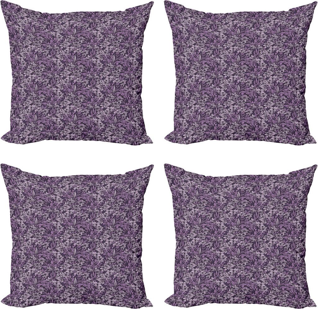 ABAKUHAUS Garten Kissenbezug Set (4 Stück), Blühend Vintage-Lilie, Moderner Doppelseitiger Digitaldruck, 60 cm x 60 cm, Pale Lilac Aubergine