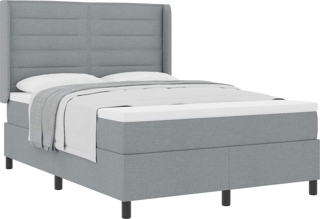 vidaXL Boxspringbett mit Matratze Hellgrau 190 x 140 cm Stoff