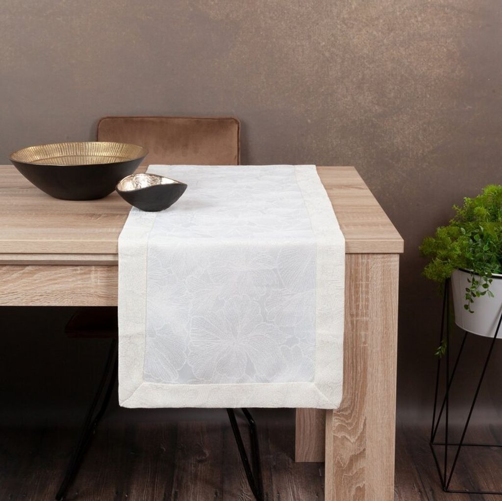 Festliche Tischdecke Tischdekoration LENA creme gold 40x200